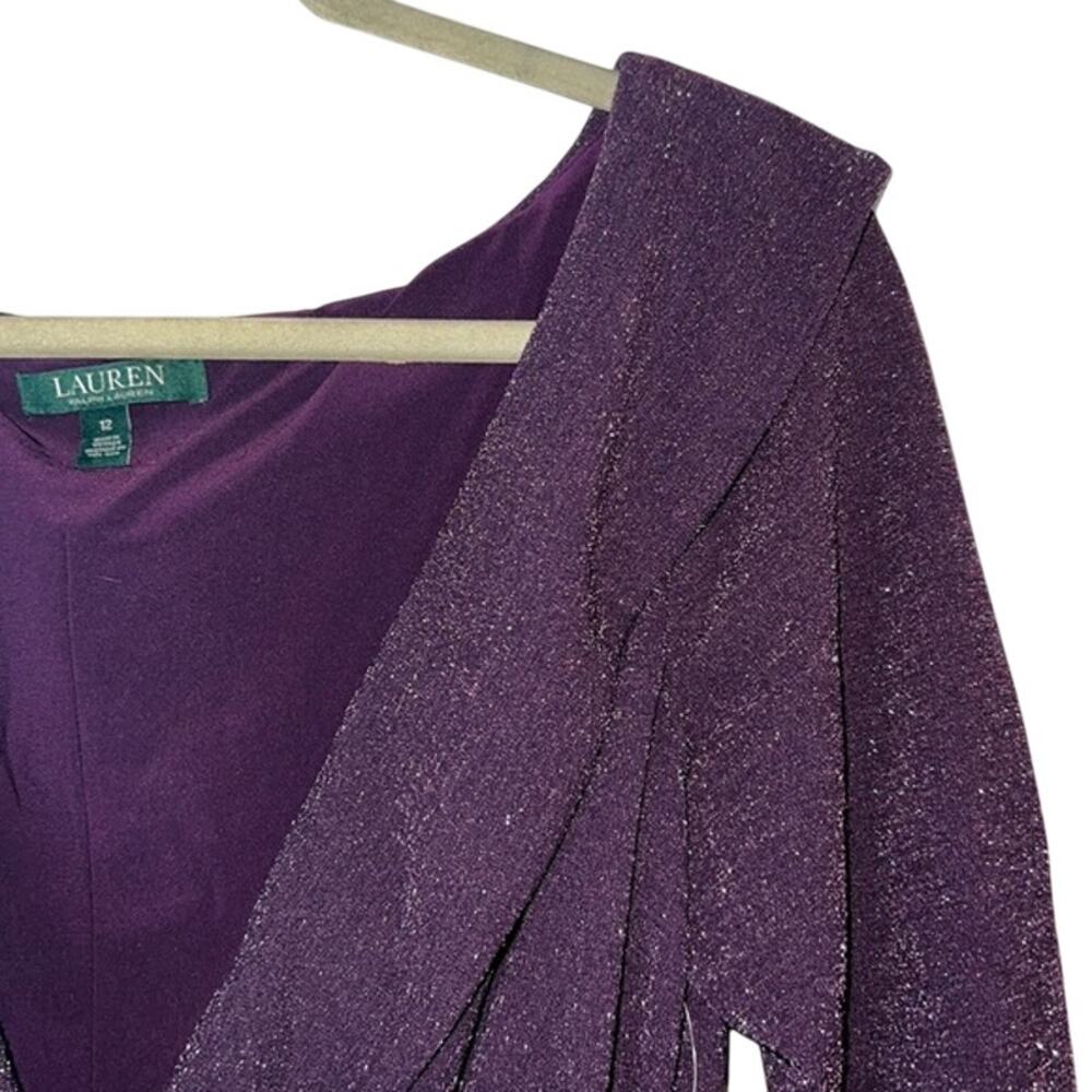 Ralph Lauren Faux Wrap Dress, Purple w/ Silver Shimmer Accents, Size 12, NWT - Picture 3 of 6